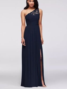 David’s bridal navy one shoulder bridesmaid dress